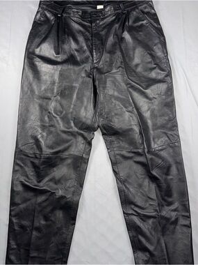 Man Art Leather Pants Men's 38x31 Black Lambskin Pleated Relaxed Fit Lined